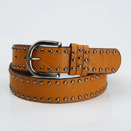 Women's Brown Punk Belt with Metal Buckle