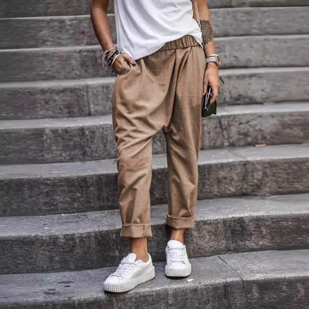 Grey Elastic High Waist Harem Pants for Men - Image 5