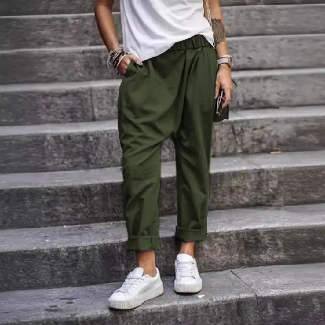 Grey Elastic High Waist Harem Pants for Men - Image 6
