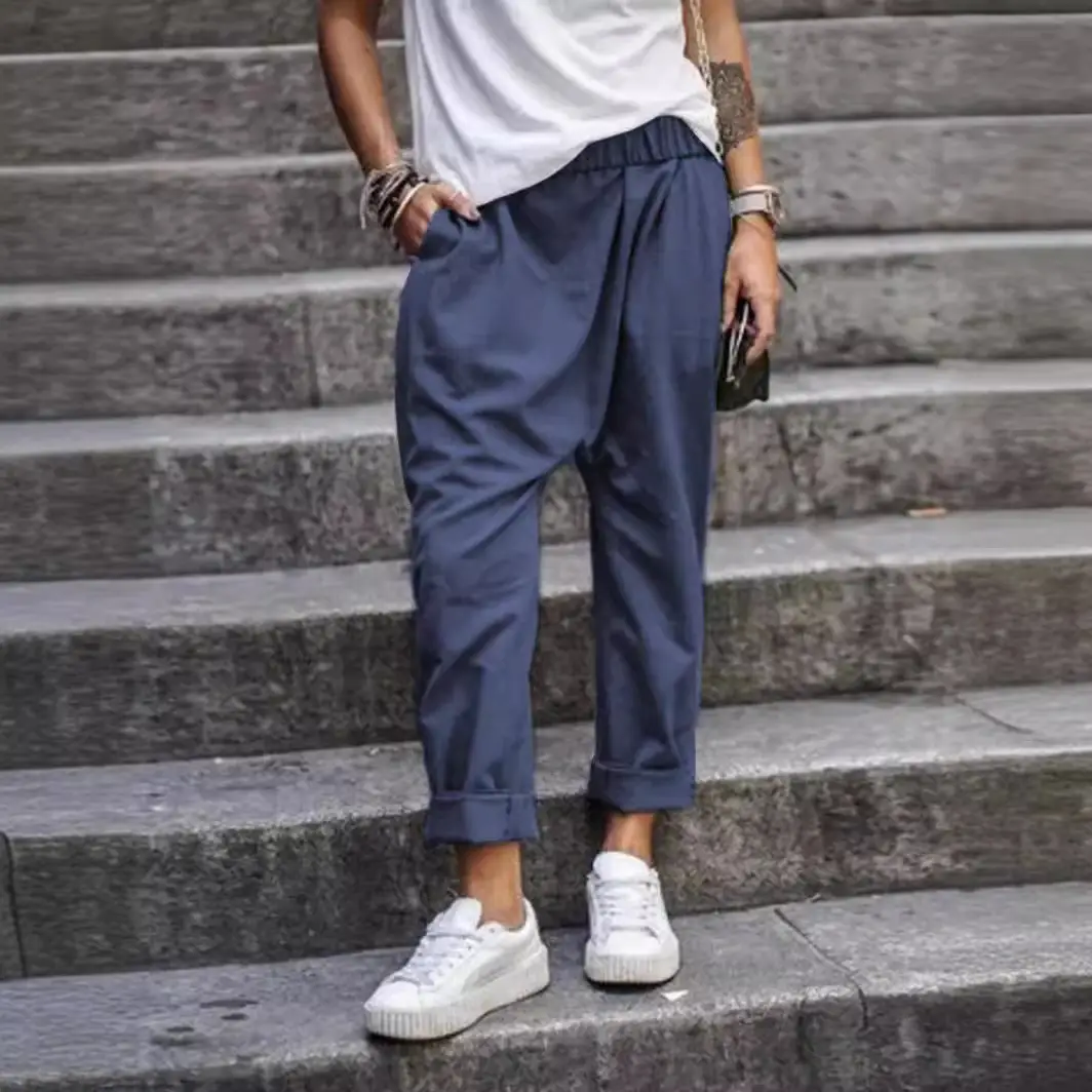 Grey Elastic High Waist Harem Pants for Men - Image 7
