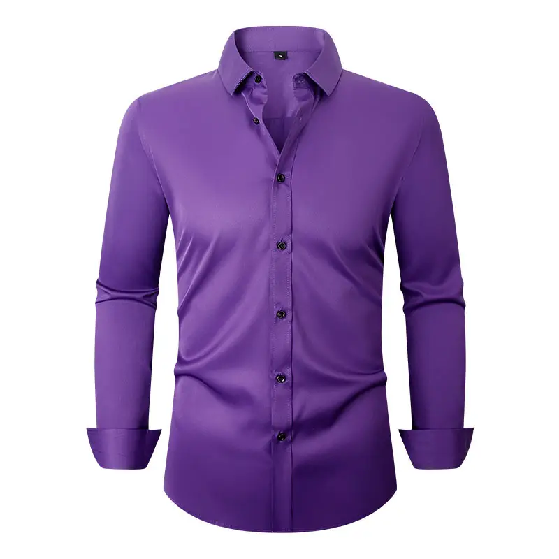 Men's Maroon Stretch Long Sleeve Button Shirt - Image 10