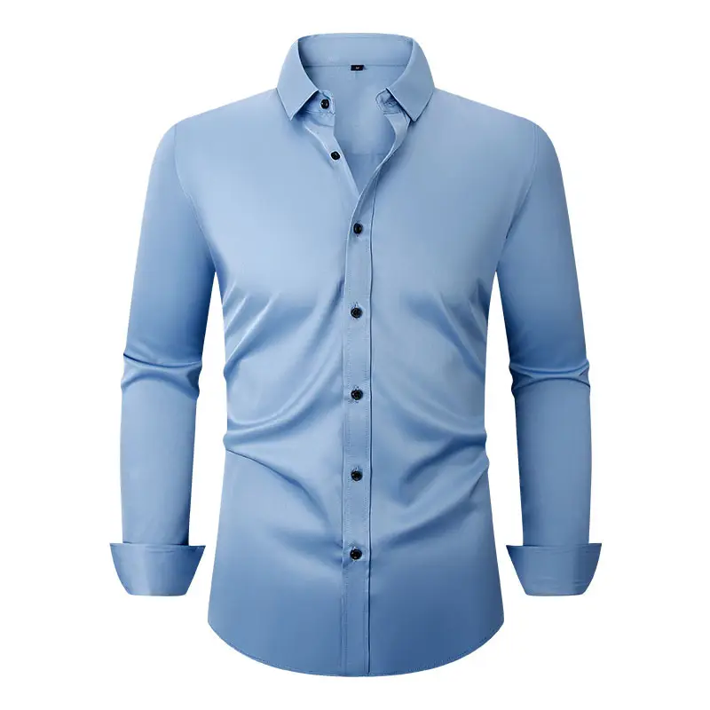 Men's Maroon Stretch Long Sleeve Button Shirt - Image 13