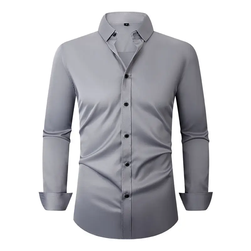 Men's Maroon Stretch Long Sleeve Button Shirt - Image 14