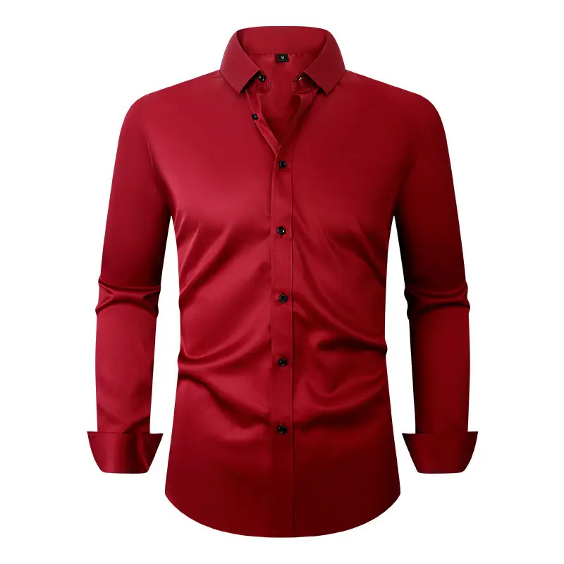 Men's Maroon Stretch Long Sleeve Button Shirt - Image 6