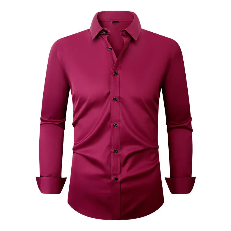 Men's Maroon Stretch Long Sleeve Button Shirt - Image 7