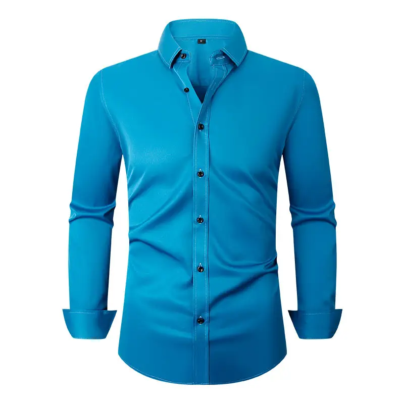 Men's Maroon Stretch Long Sleeve Button Shirt - Image 9