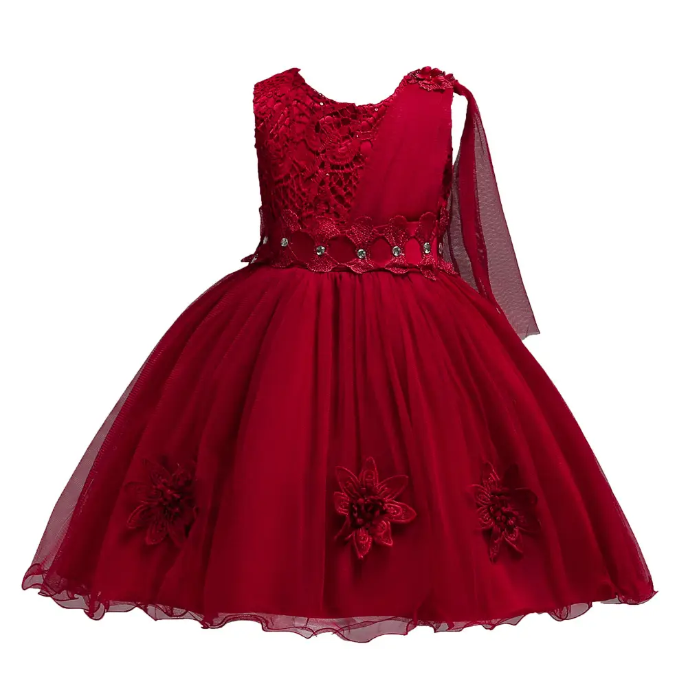 Red Embroidered Mesh Skirt Dress for Girls Wedding Party - Image 10