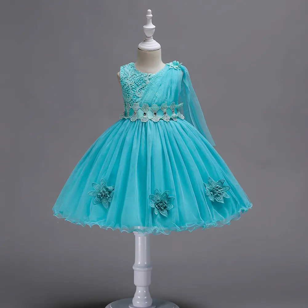 Red Embroidered Mesh Skirt Dress for Girls Wedding Party - Image 5