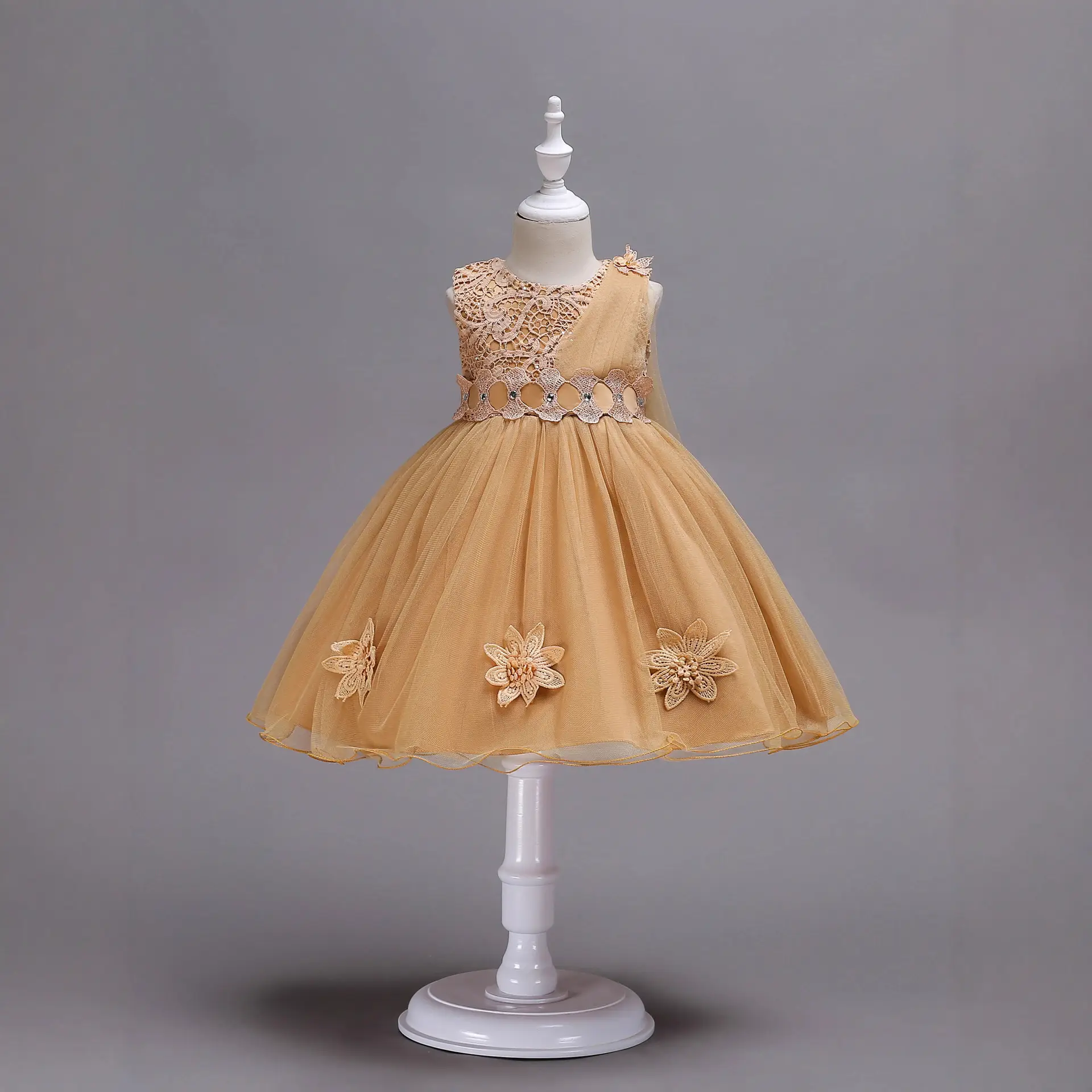 Pink Floral Mesh Kids Dress Large Bow - Image 8