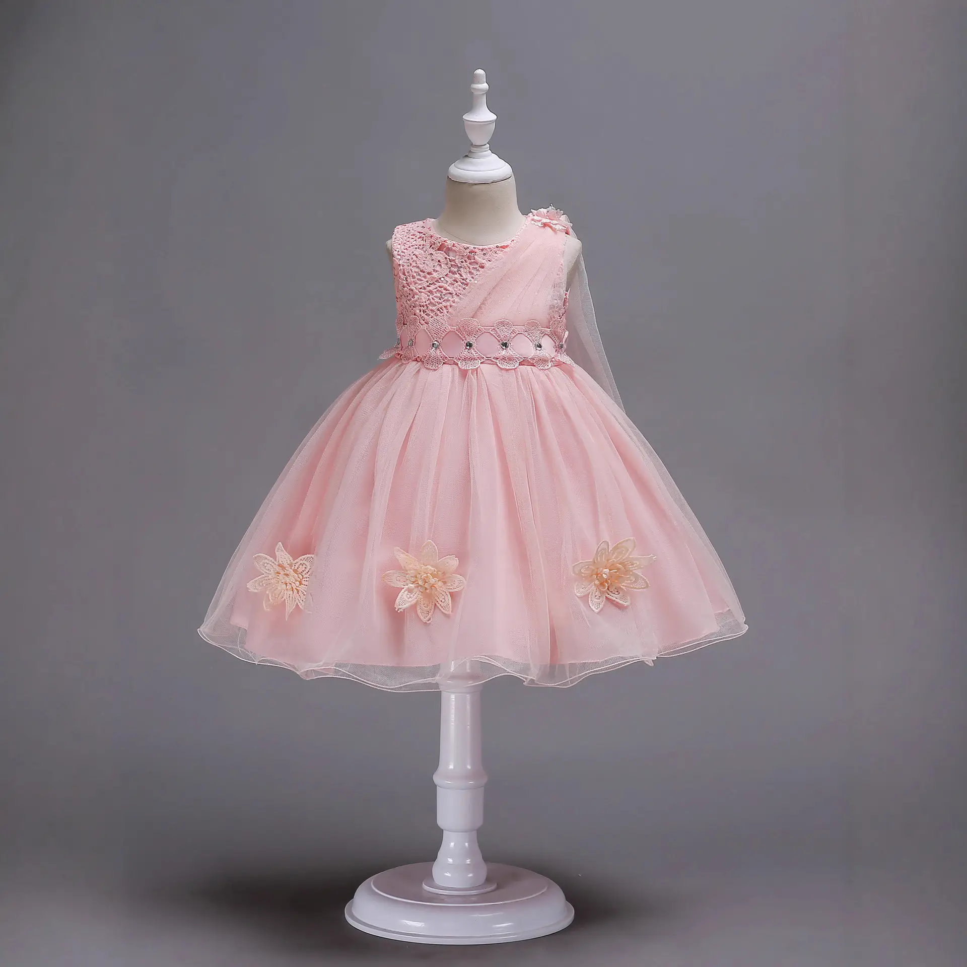 Pink Floral Mesh Kids Dress Large Bow - Image 9