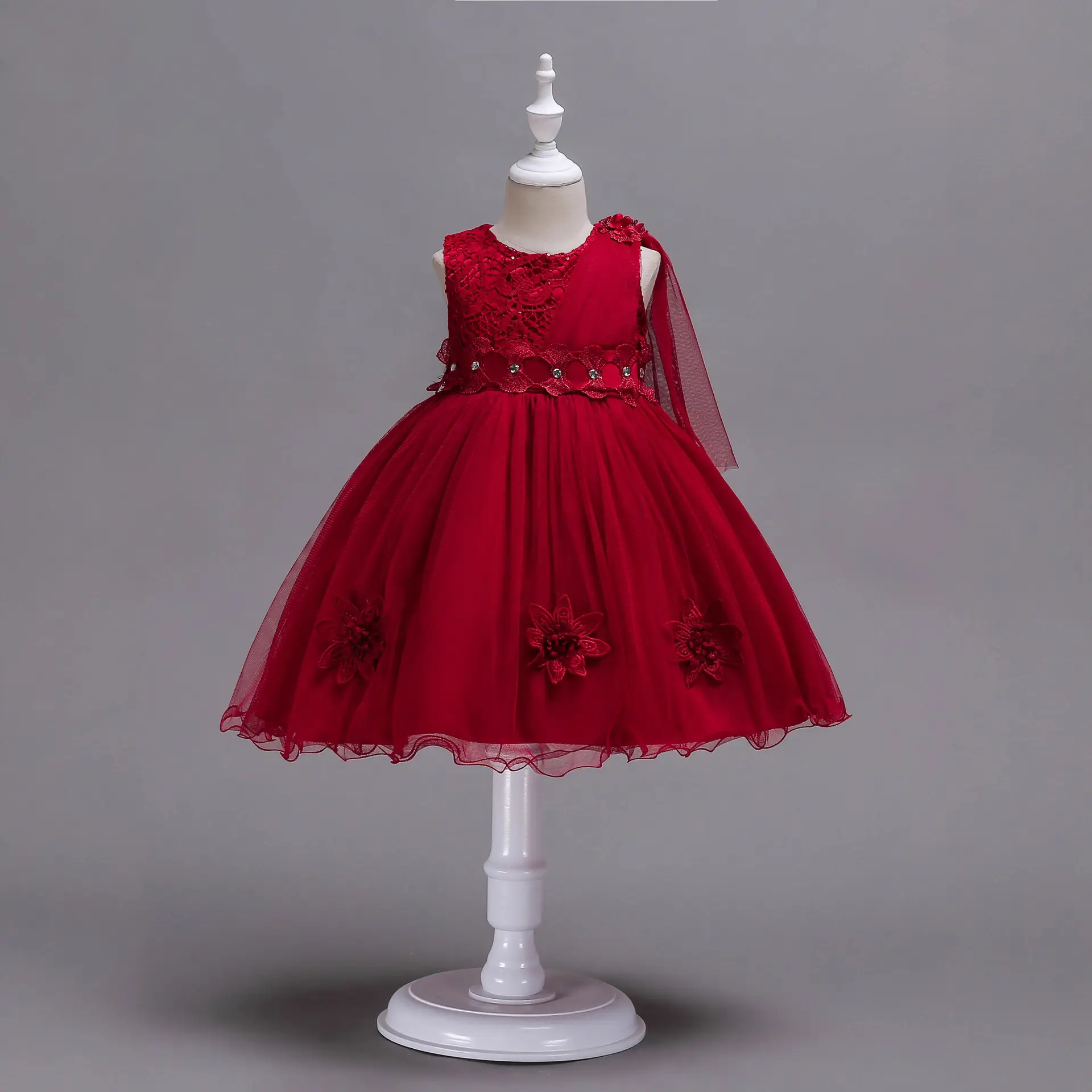 Pink Floral Mesh Kids Dress Large Bow - Image 10
