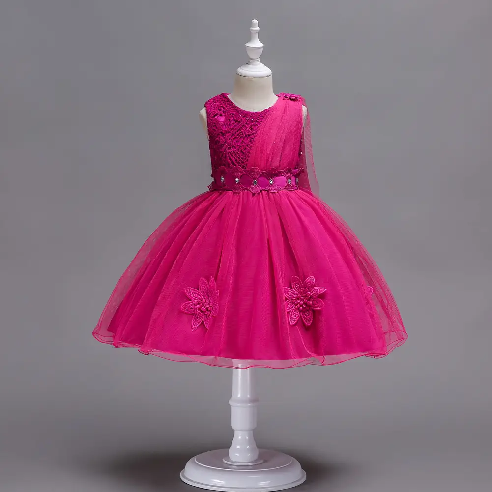 Pink Floral Mesh Kids Dress Large Bow - Image 4