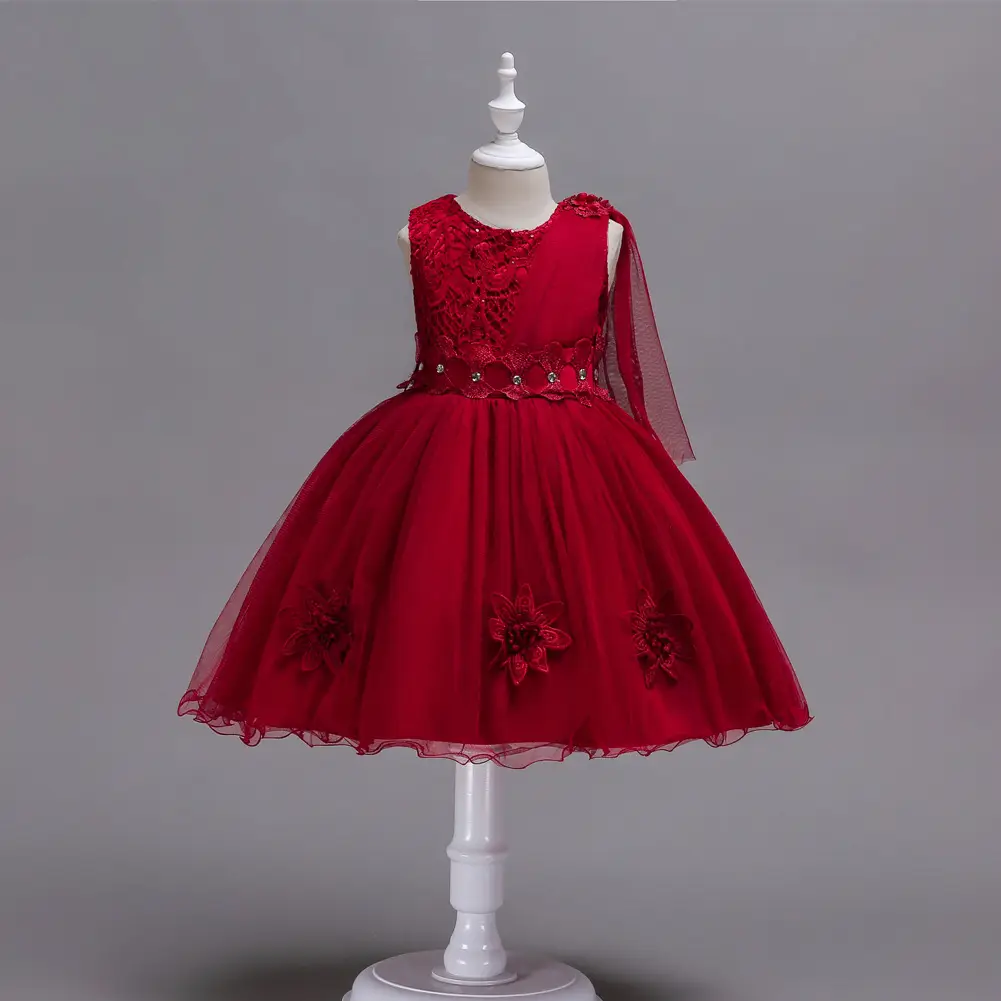 Pink Floral Mesh Kids Dress Large Bow - Image 5