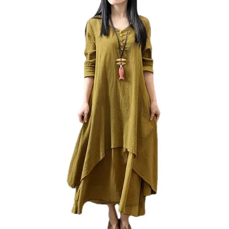 Black Linen Literary Dress Large Hem Loose Long Sleeve - Image 10