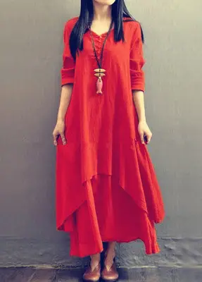 Black Linen Literary Dress Large Hem Loose Long Sleeve - Image 5