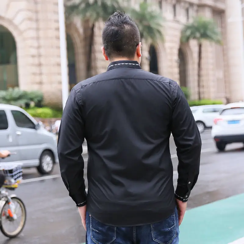 Men's Long Sleeve Black Shirt Plus Size Fat Man Top - Image 3