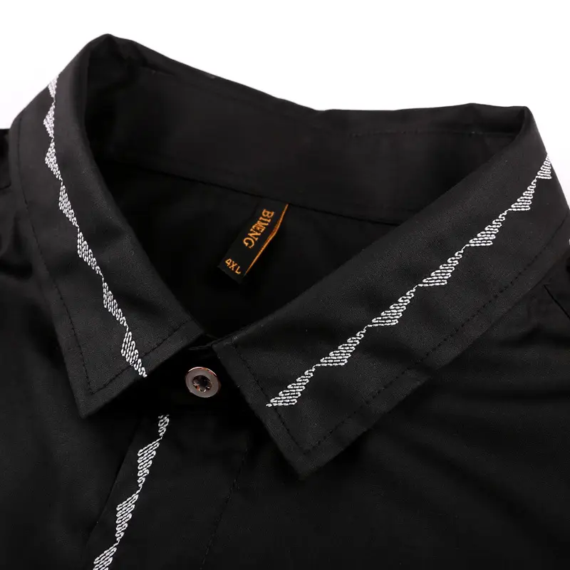 Men's Long Sleeve Black Shirt Plus Size Fat Man Top - Image 4