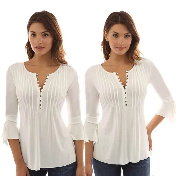 2022 Purple Button V-Neck Mid Sleeve T-Shirt Large - Image 2