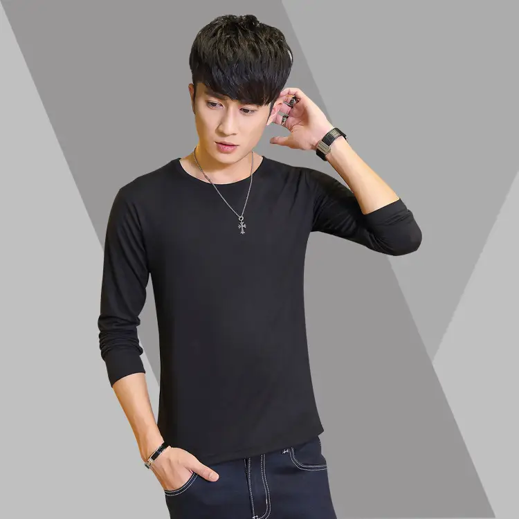 2018 V-neck Long Sleeve T-Shirt for Men Black White - Image 4