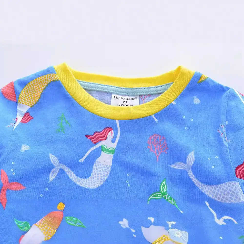 Girls Cotton Princess Dress Blue Fish Print Small Medium - Image 3