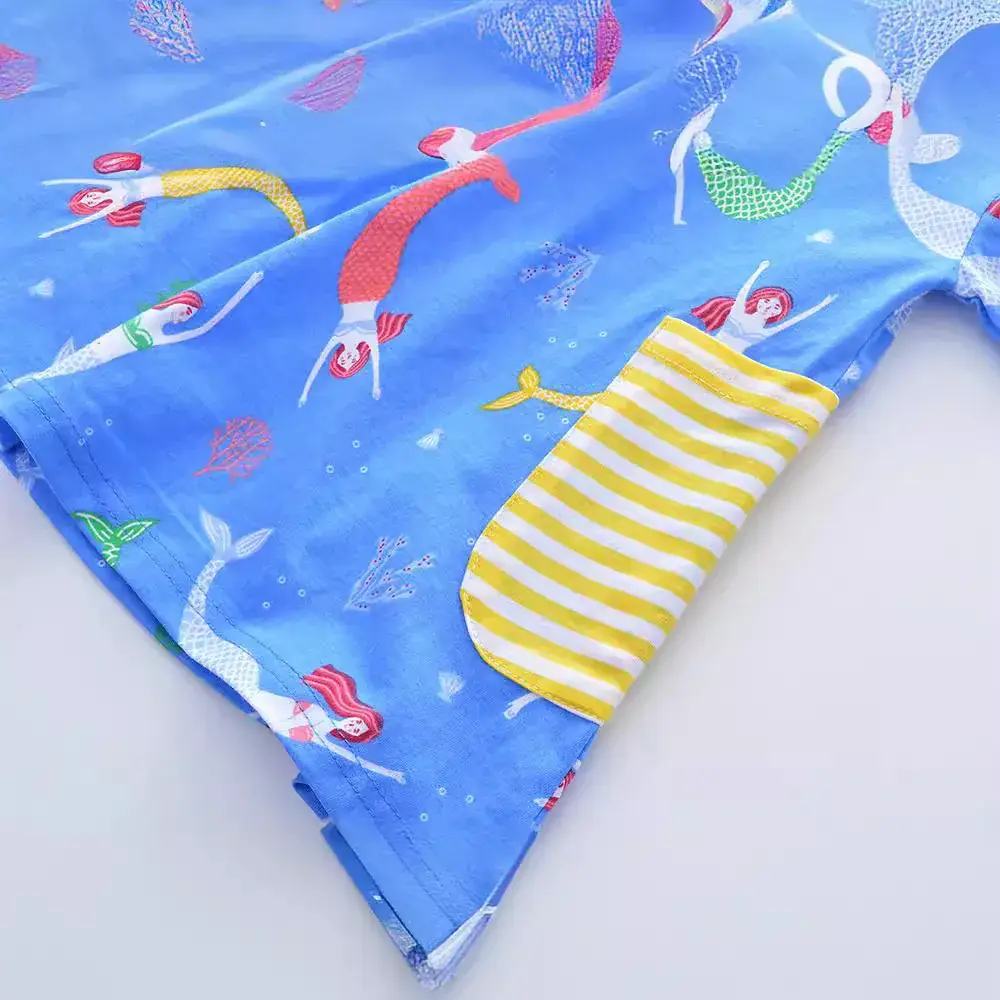 Girls Cotton Princess Dress Blue Fish Print Small Medium - Image 4
