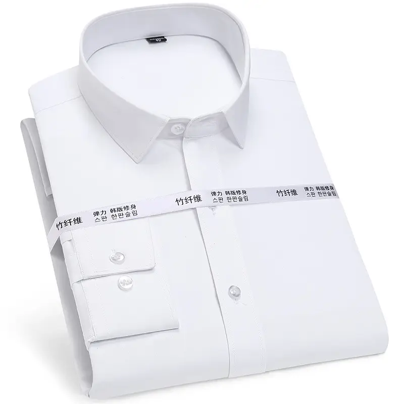 Men's Slim Fit Bamboo Fiber Shirt Non-Ironing Anti-Wrinkle Business Dress - Image 9