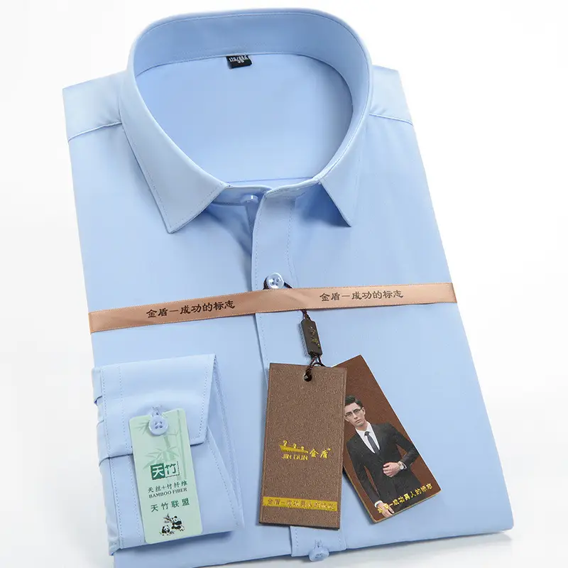 Men's Slim Fit Bamboo Fiber Shirt Non-Ironing Anti-Wrinkle Business Dress - Image 2