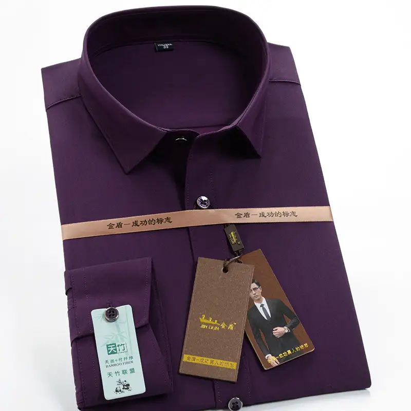 Men's Slim Fit Bamboo Fiber Shirt Non-Ironing Anti-Wrinkle Business Dress - Image 5