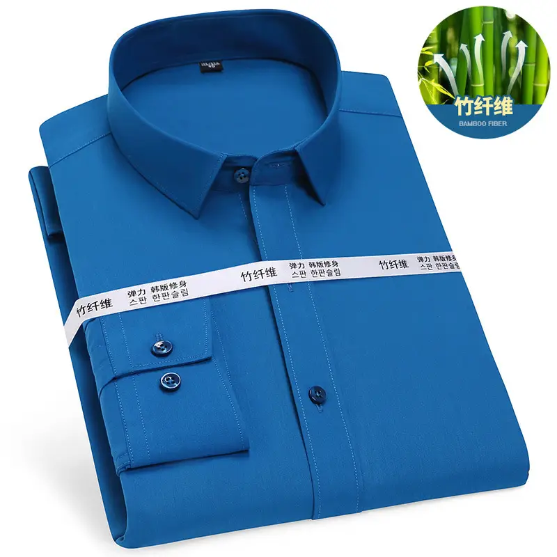 Men's Slim Fit Bamboo Fiber Shirt Non-Ironing Anti-Wrinkle Business Dress - Image 7