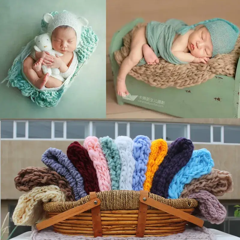 Newborn Photo Blanket Multi-Color Wool Thick Square — feature 1