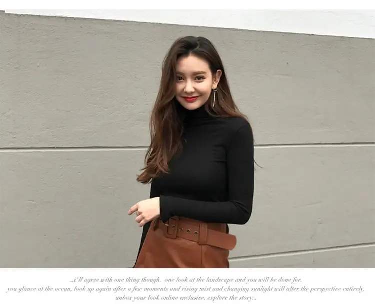 Women Pile Collar Long Sleeve Black T-Shirt — feature 10