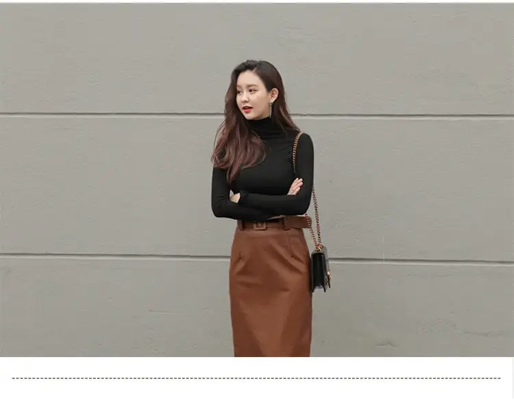 Women Pile Collar Long Sleeve Black T-Shirt — feature 11