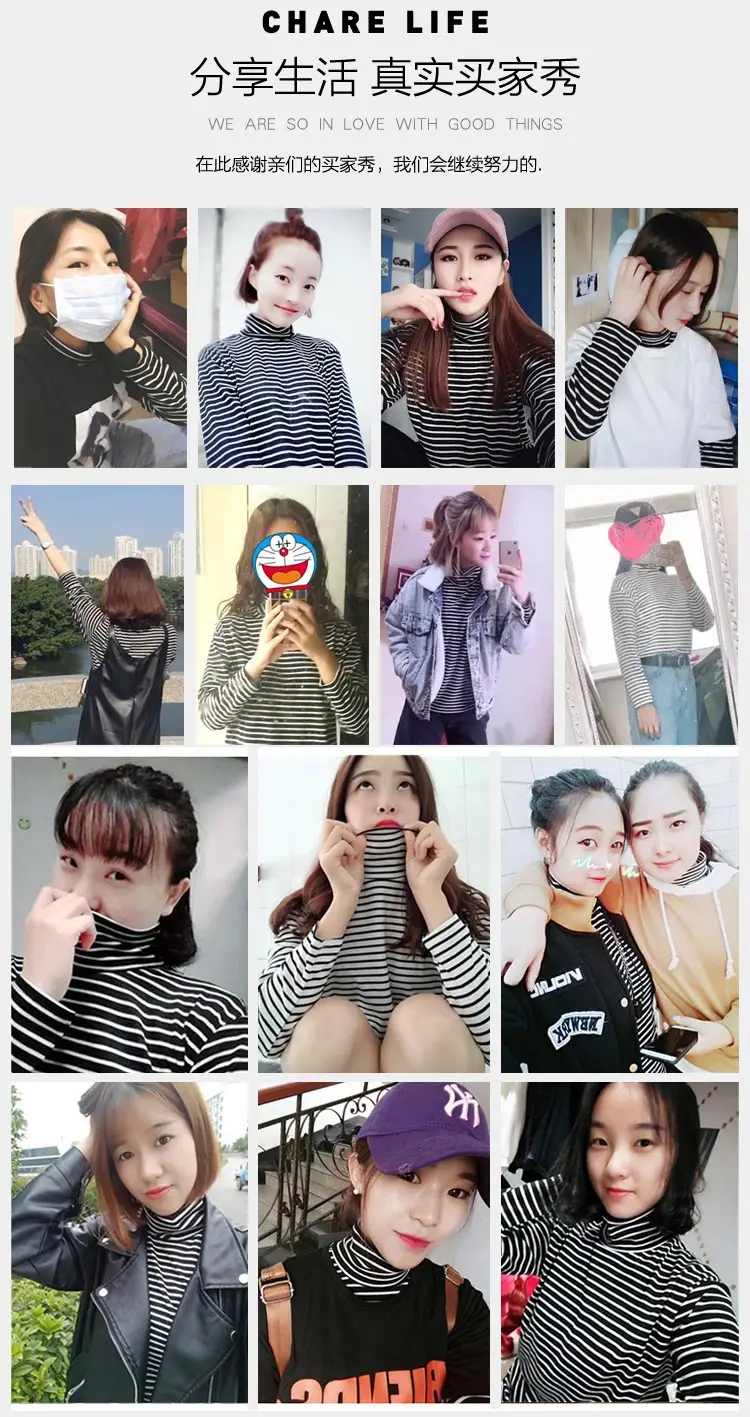 Women Pile Collar Long Sleeve Black T-Shirt — feature 2