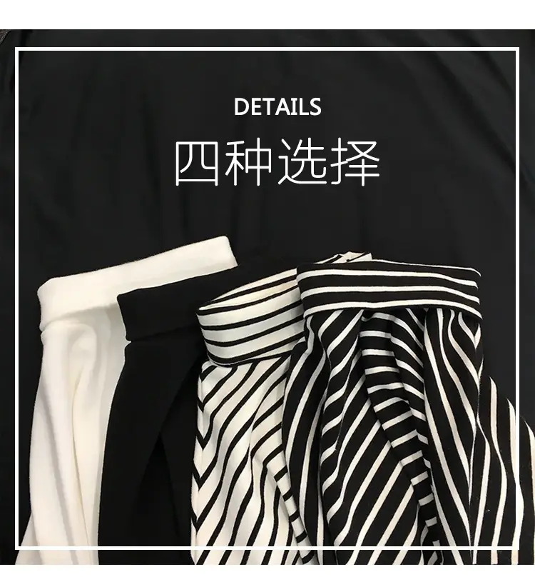 Women Pile Collar Long Sleeve Black T-Shirt — feature 4
