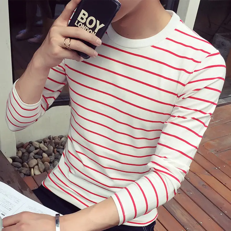 Men's Navy Striped Long Sleeve T-Shirt 2018 - Image 3