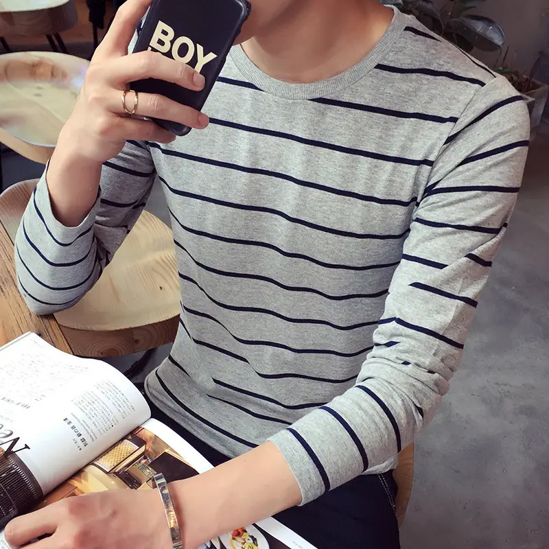 Men's Navy Striped Long Sleeve T-Shirt 2018 - Image 6