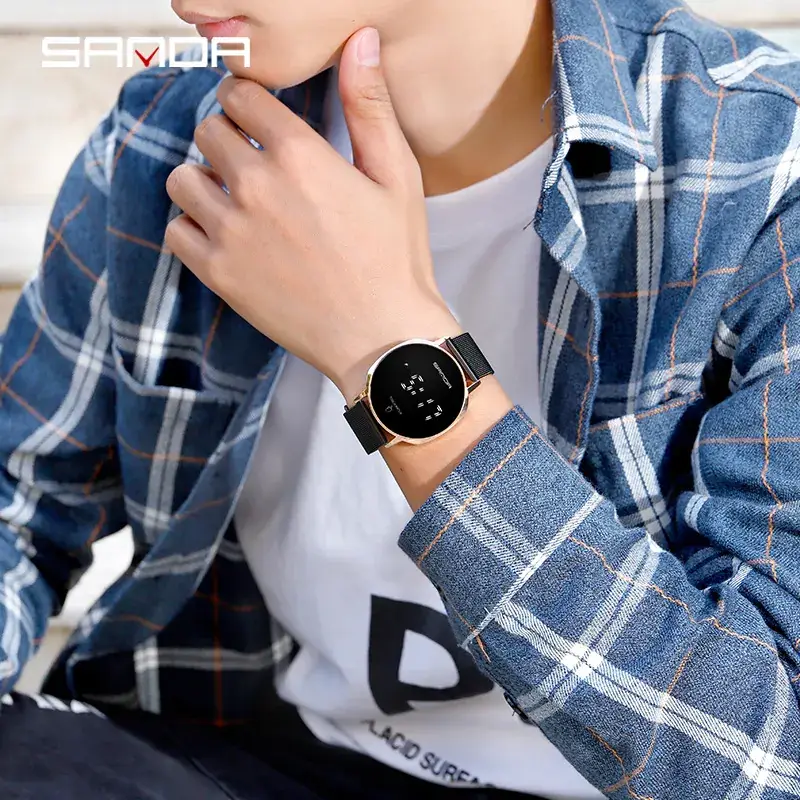 Sanda Gold Mesh Electronic Watch for Men Women - Image 6