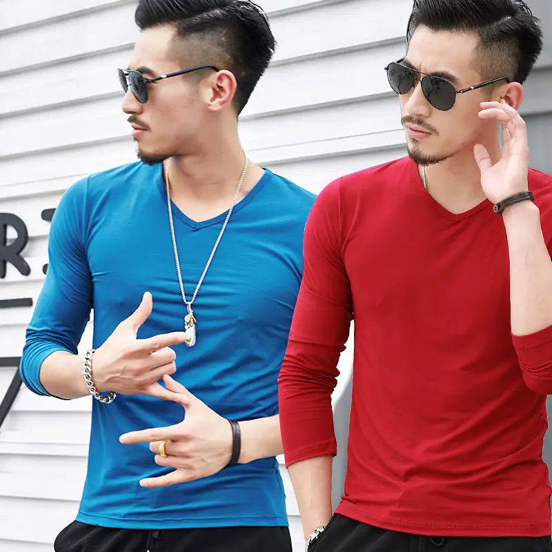 2025 Men V-Neck Long Sleeve Thermal T-Shirts Blue Red