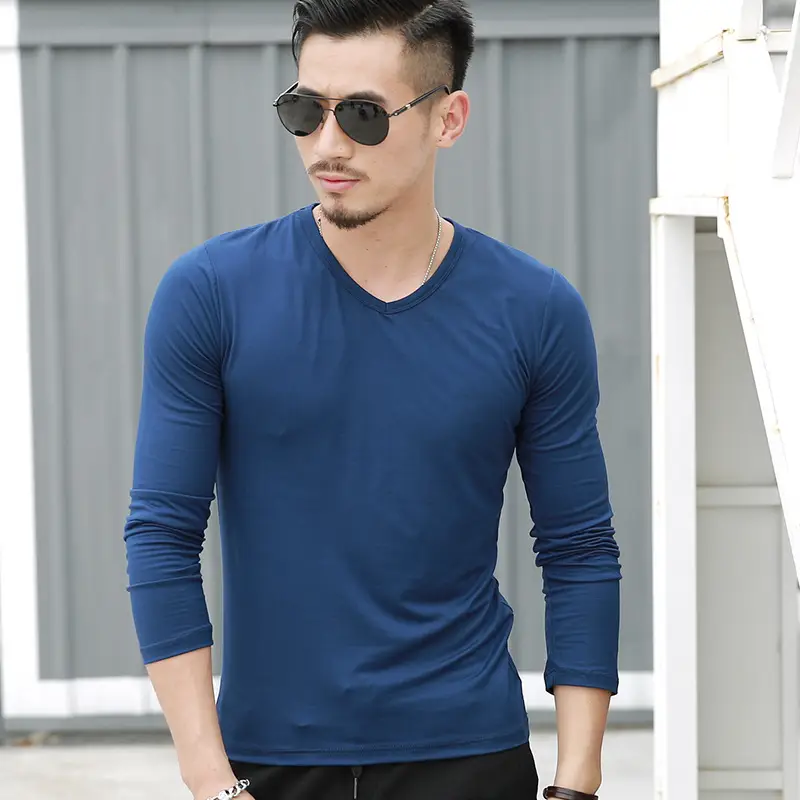 2025 Men V-Neck Long Sleeve Thermal T-Shirts Blue Red