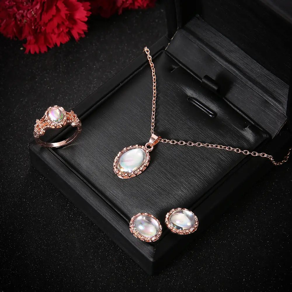 Dazzling Gemstone Jewelry Set Rose Gold 4 Piece - Image 3