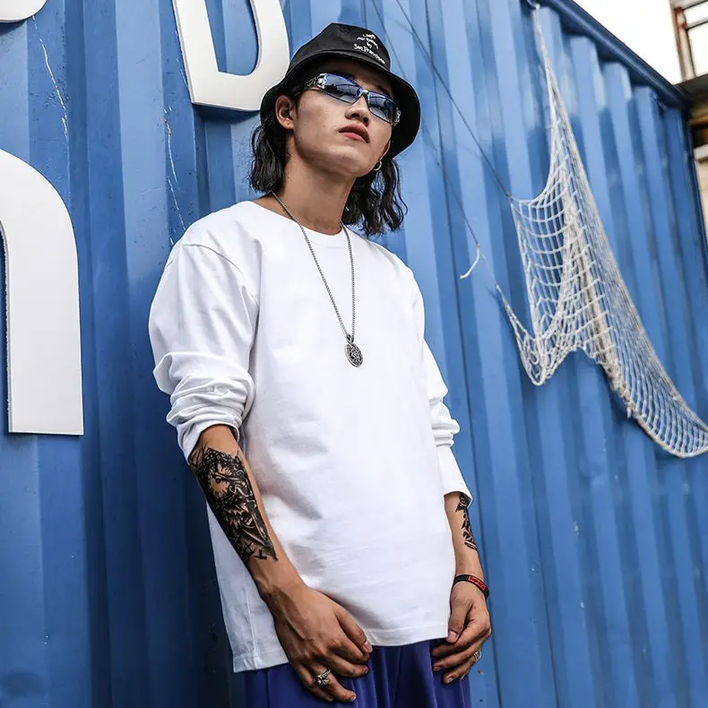 Men's White Long Sleeve T-Shirt Xinjiang Cotton