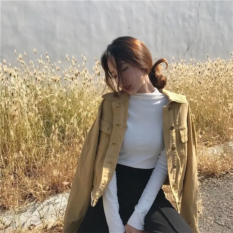 Black Slim Fit High Neck Long Sleeve T-Shirt for Women — feature 14