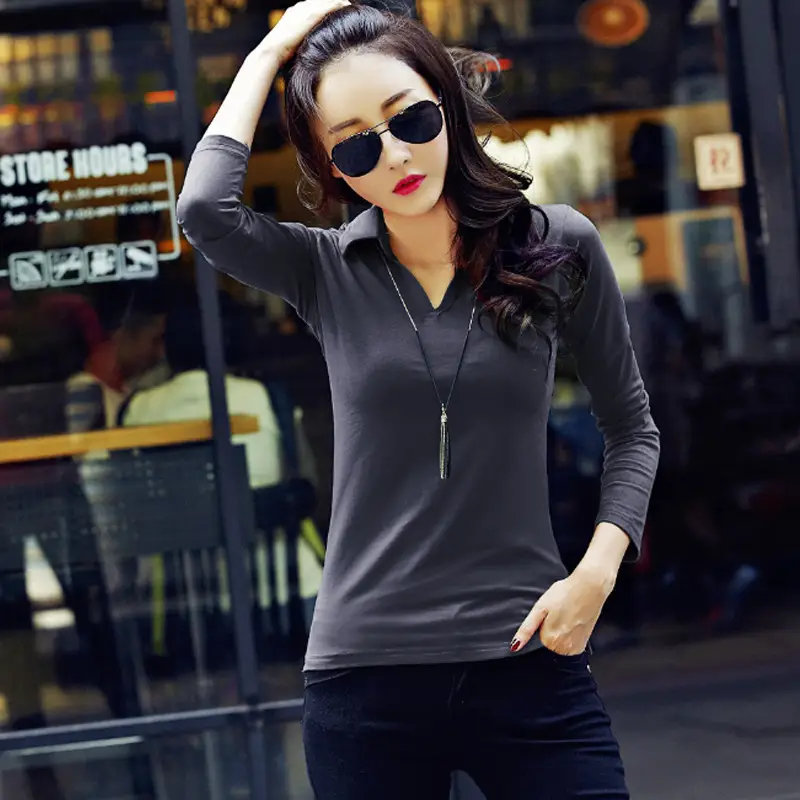 2025 Women's Korean Style Polo Shirt Slim Fit Long Sleeve - Image 5