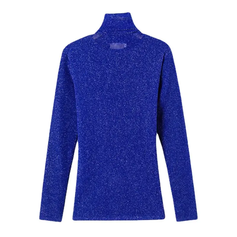 Women Blue Silk Fleece High Collar Long Sleeve Shirt - Image 9