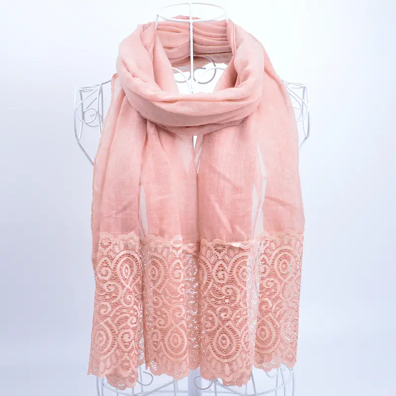 Pink Lace Embroidered Silk Scarf for Women - Image 13