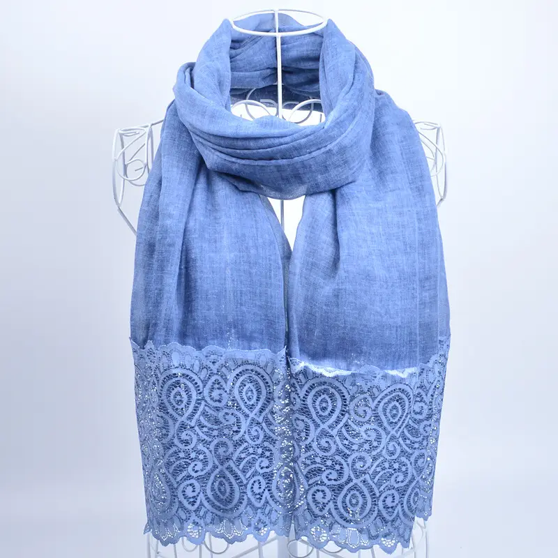 Pink Lace Embroidered Silk Scarf for Women - Image 3