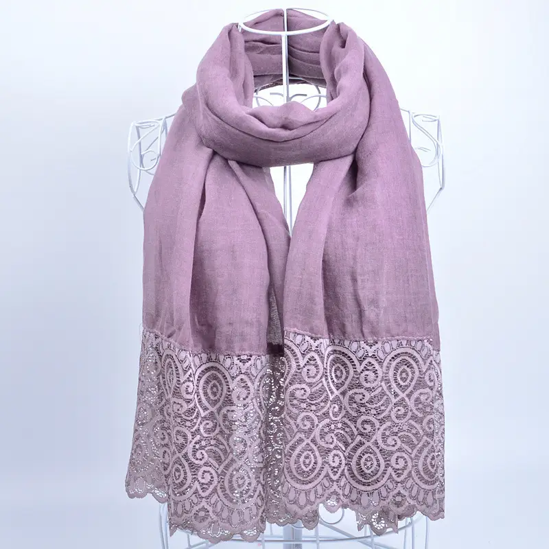 Pink Lace Embroidered Silk Scarf for Women - Image 4