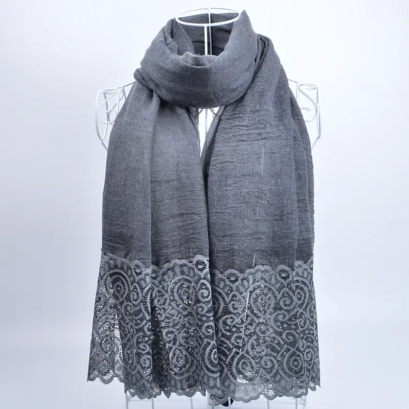 Pink Lace Embroidered Silk Scarf for Women - Image 5