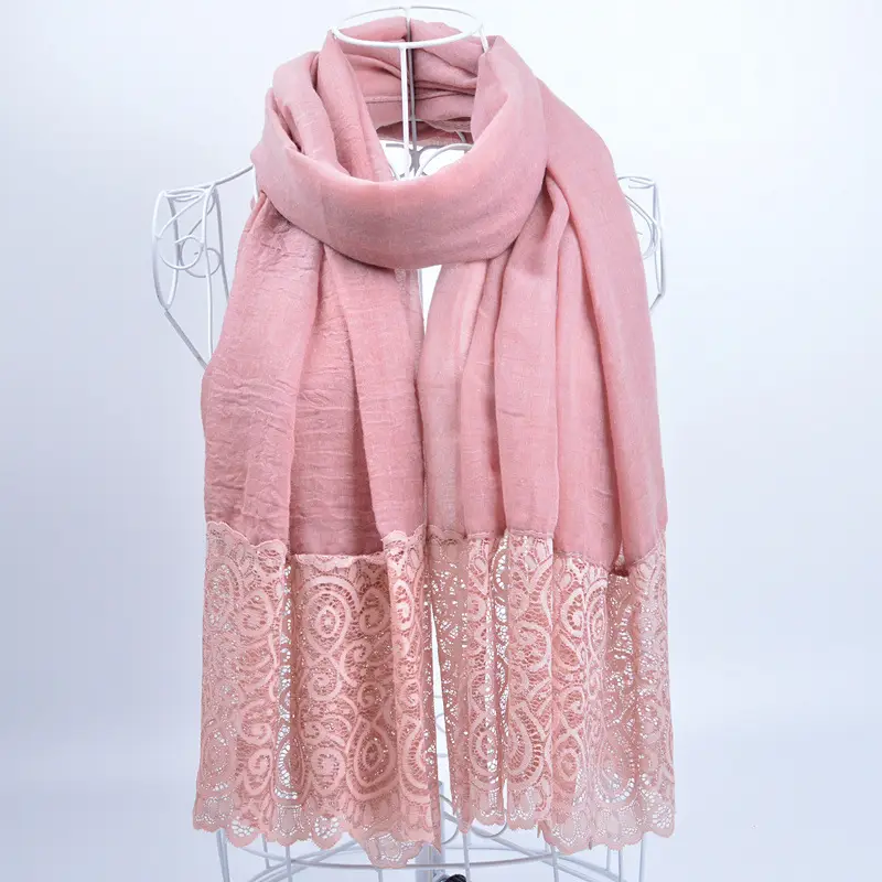 Pink Lace Embroidered Silk Scarf for Women - Image 9