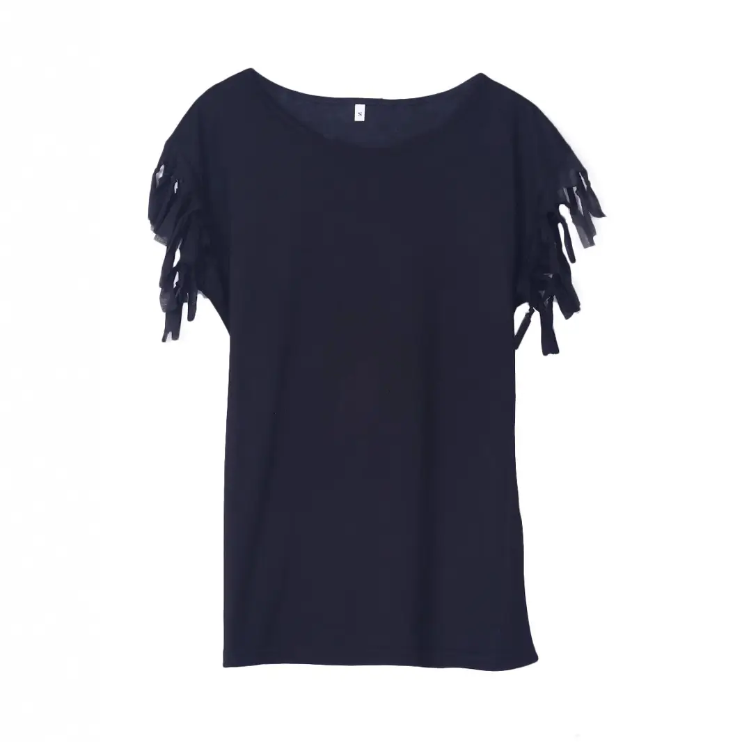 Women Black Cuff Tassel Top with Shorts - Image 11